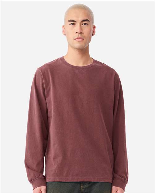 BELLA + CANVAS 4851GD Unisex Heavyweight Garment-Dyed Long Sleeve Tee - Washed Maroon - model front