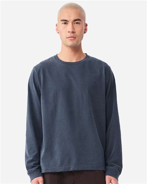 BELLA + CANVAS 4851GD Unisex Heavyweight Garment-Dyed Long Sleeve Tee - Washed Navy - model front