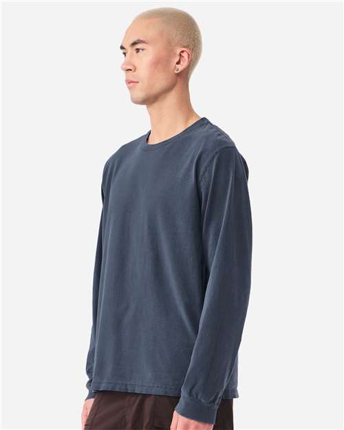 BELLA + CANVAS 4851GD Unisex Heavyweight Garment-Dyed Long Sleeve Tee - Washed Navy - model side