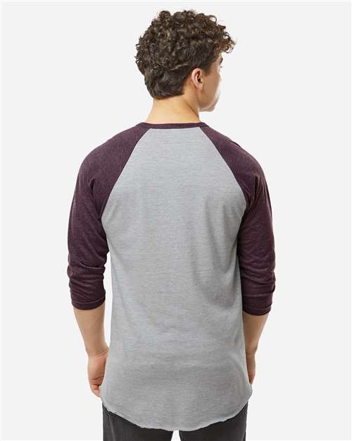 Tultex 245 Unisex Fine Jersey Raglan T-Shirt - Heather Grey/ Heather Maroon - model back
