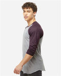 Tultex 245 Unisex Fine Jersey Raglan T-Shirt - Heather Grey/ Heather Maroon - model side