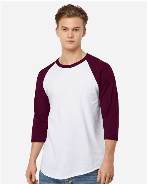 Tultex 245 Unisex Fine Jersey Raglan T-Shirt - White/ Maroon - model front