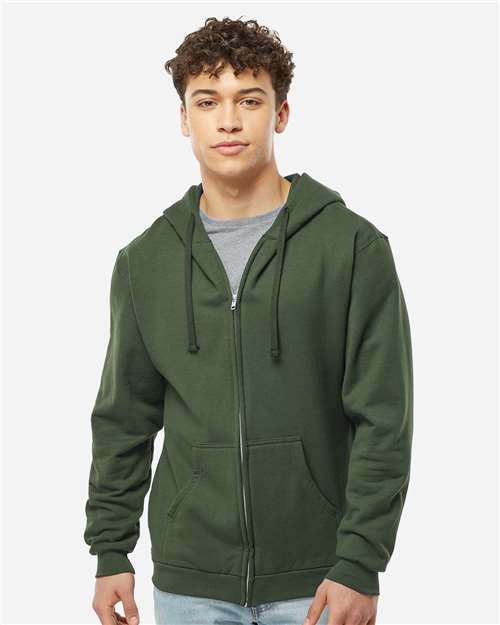 Tultex 331 Unisex Full-Zip Hooded Sweatshirt - Military Green - model front