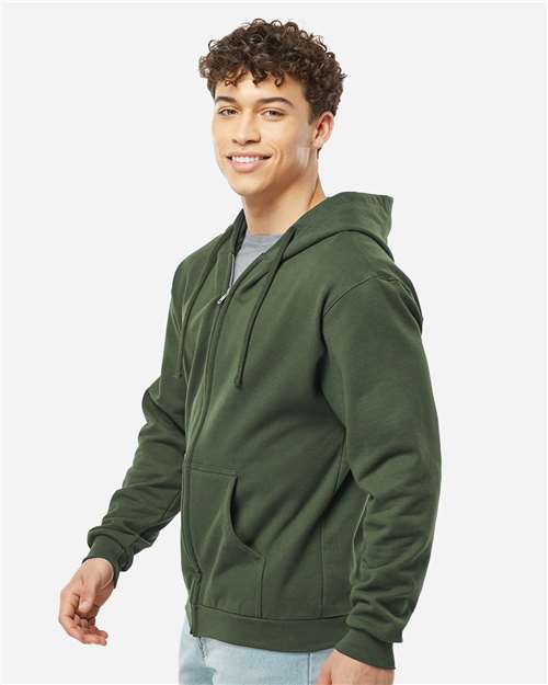 Tultex 331 Unisex Full-Zip Hooded Sweatshirt - Military Green - model side