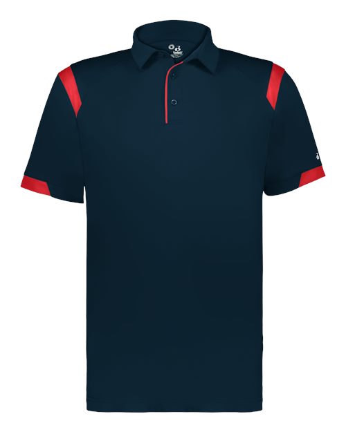 Badger 3350 Unisex On the Rise Polo - Navy/ Red - front