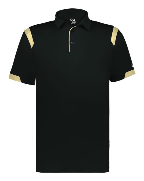 Badger 3350 Unisex On the Rise Polo - Black/ Vegas Gold - front