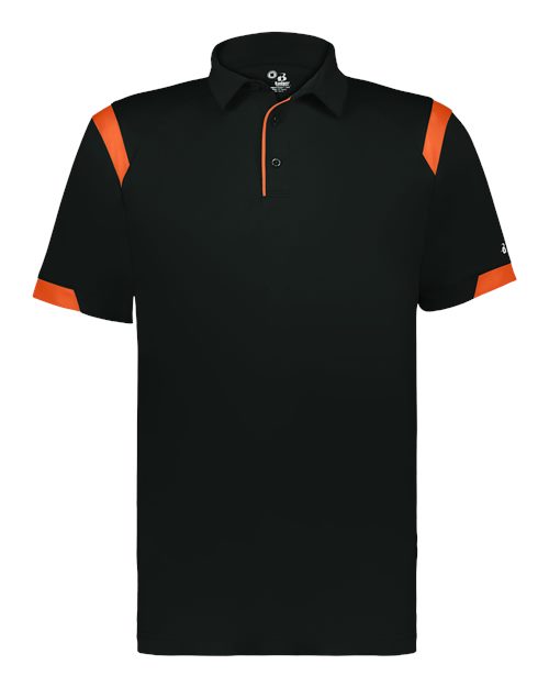 Badger 3350 Unisex On the Rise Polo - Black/ Burnt Orange - front