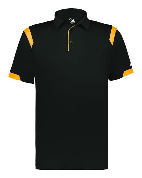Badger 3350 Unisex On the Rise Polo - Black/ Gold - front