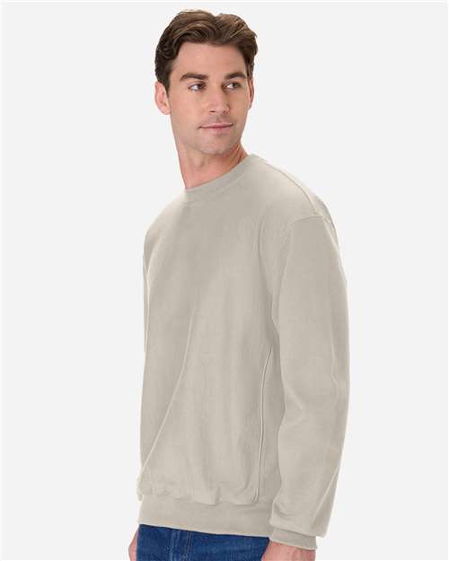 Hanes OG600 Unisex Beefy Sweats Premium Heavyweight Crewneck Sweatshirt - Sand - model side