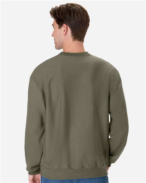 Hanes OG600 Unisex Beefy Sweats Premium Heavyweight Crewneck Sweatshirt - Fatigue Green - model back