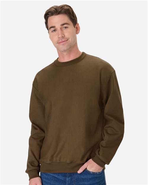 Hanes OG600 Unisex Beefy Sweats Premium Heavyweight Crewneck Sweatshirt - Army Brown - model front