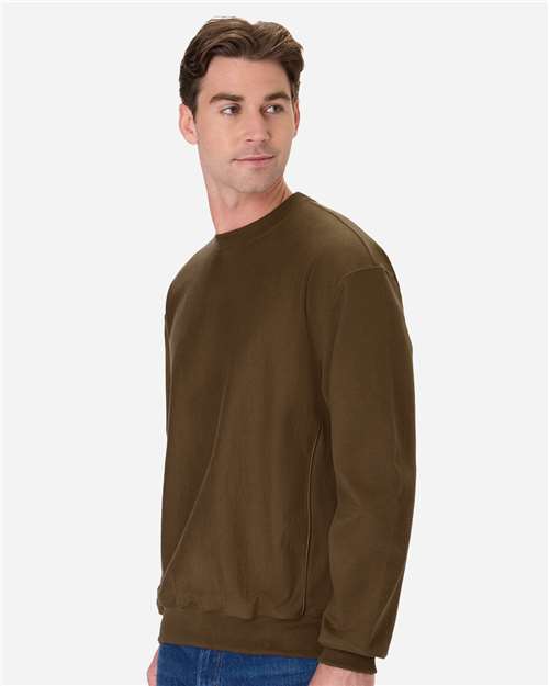 Hanes OG600 Unisex Beefy Sweats Premium Heavyweight Crewneck Sweatshirt - Army Brown - model side