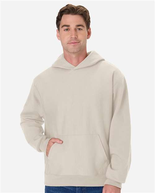 Hanes OG700 Unisex Beefy Sweats Premium Heavyweight Hooded Sweatshirt - Sand - model front