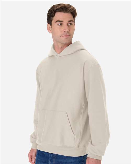 Hanes OG700 Unisex Beefy Sweats Premium Heavyweight Hooded Sweatshirt - Sand - model side