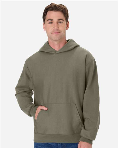 Hanes OG700 Unisex Beefy Sweats Premium Heavyweight Hooded Sweatshirt - Fatigue Green - model front