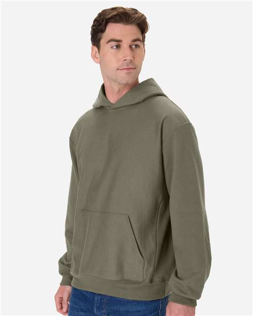 Hanes OG700 Unisex Beefy Sweats Premium Heavyweight Hooded Sweatshirt - Fatigue Green - model side