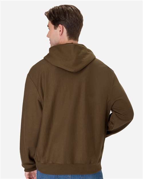 Hanes OG700 Unisex Beefy Sweats Premium Heavyweight Hooded Sweatshirt - Army Brown - model back