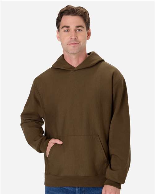 Hanes OG700 Unisex Beefy Sweats Premium Heavyweight Hooded Sweatshirt - Army Brown - model front