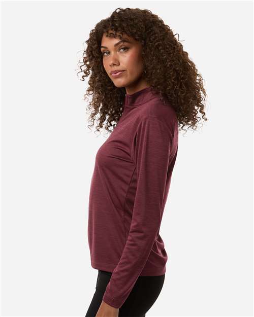 AllPro 4HM70L Women's Pro-Lock Performance Mélange Quarter-Zip Pullover - Maroon Melange - model side