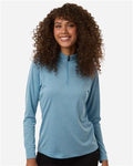 AllPro 4HM70L Women's Pro-Lock Performance Mélange Quarter-Zip Pullover - Cloud Blue Melange - model front