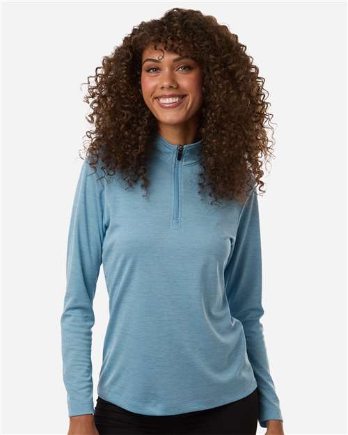 AllPro 4HM70L Women's Pro-Lock Performance Mélange Quarter-Zip Pullover - Cloud Blue Melange - model front