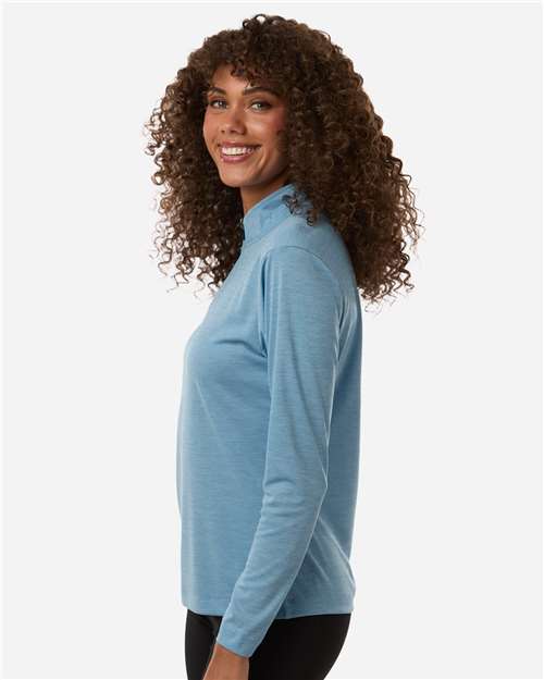 AllPro 4HM70L Women's Pro-Lock Performance Mélange Quarter-Zip Pullover - Cloud Blue Melange - model side