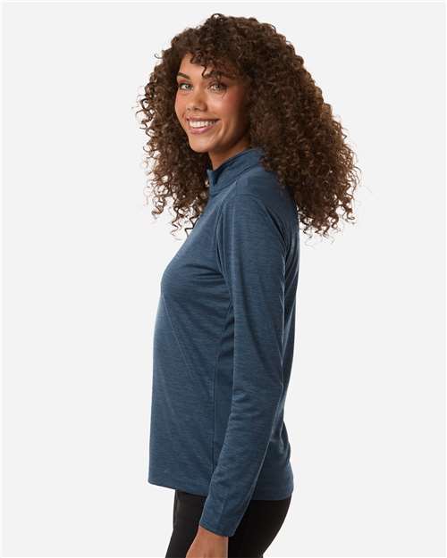 AllPro 4HM70L Women's Pro-Lock Performance Mélange Quarter-Zip Pullover - Navy Melange - model side