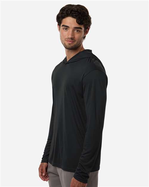 AllPro 48510 Unisex Pro-Lock Performance Hooded Long Sleeve T-Shirt - Black - model side