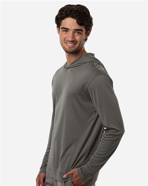 AllPro 48510 Unisex Pro-Lock Performance Hooded Long Sleeve T-Shirt - Charcoal - model side
