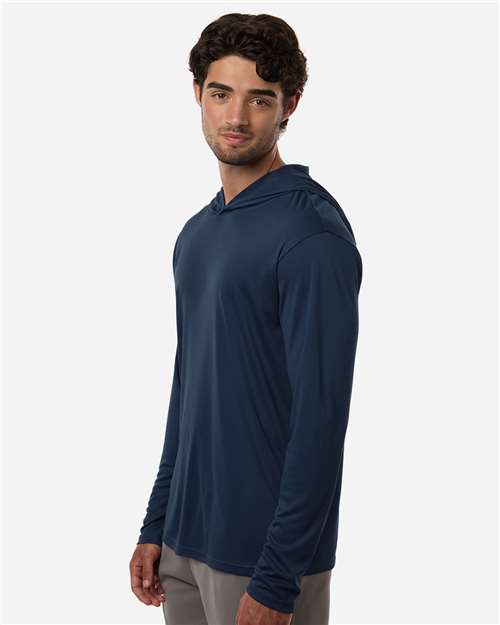 AllPro 48510 Unisex Pro-Lock Performance Hooded Long Sleeve T-Shirt - Navy - model side