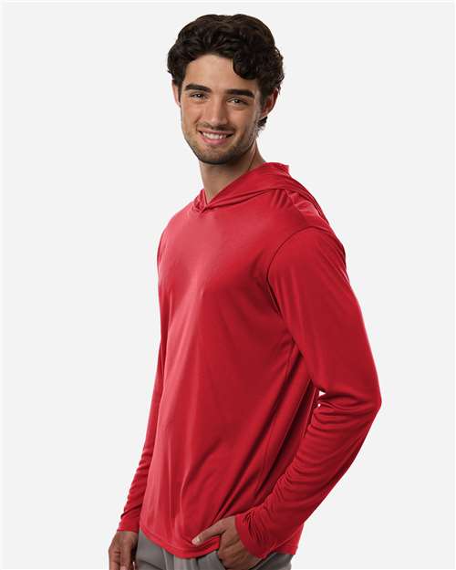AllPro 48510 Unisex Pro-Lock Performance Hooded Long Sleeve T-Shirt - Red - model side