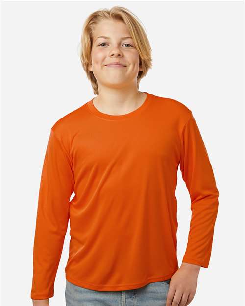 AllPro 48400Y Youth Pro-Lock Performance Long Sleeve T-Shirt - Deep Orange - model front