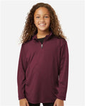 AllPro 41870Y Youth Pro-Lock Performance Quarter-Zip Pullover - Maroon - model front