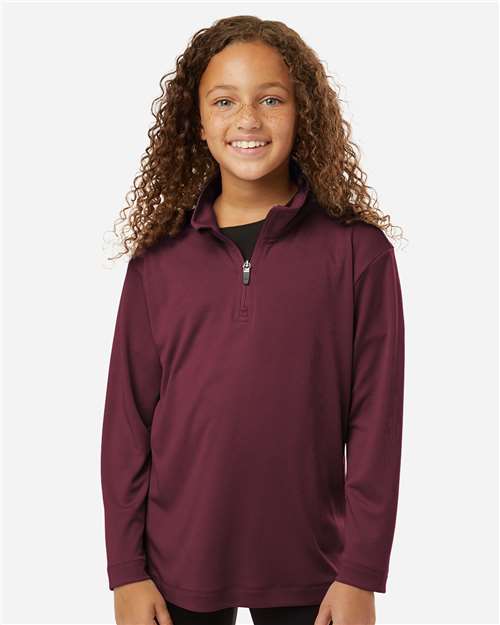 AllPro 41870Y Youth Pro-Lock Performance Quarter-Zip Pullover - Maroon - model front