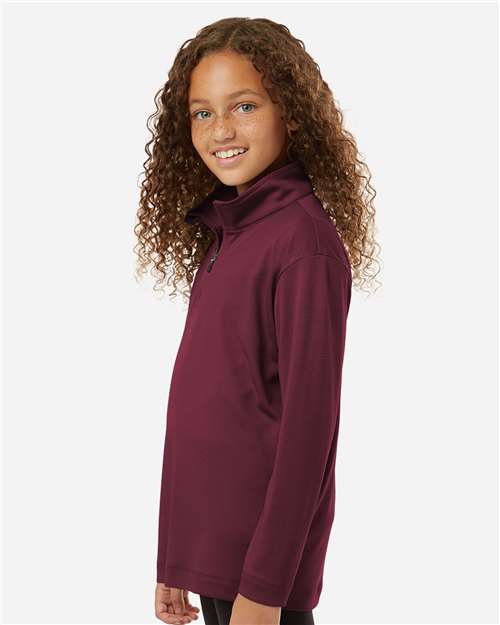 AllPro 41870Y Youth Pro-Lock Performance Quarter-Zip Pullover - Maroon - model side