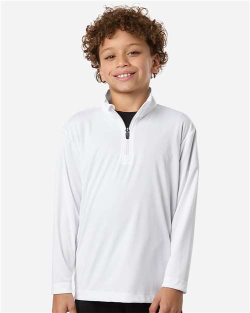 AllPro 41870Y Youth Pro-Lock Performance Quarter-Zip Pullover - White - model front