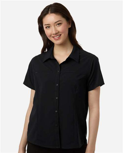 Core 365 CE520W Women's UltraUVP Shoreline Short Sleeve Staff Shirt - Black - model front