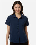 Core 365 CE520W Women's UltraUVP Shoreline Short Sleeve Staff Shirt - Classic Navy - model front