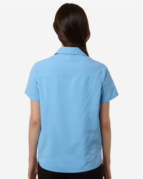 Core 365 CE520W Women's UltraUVP Shoreline Short Sleeve Staff Shirt - Columbia Blue - model back