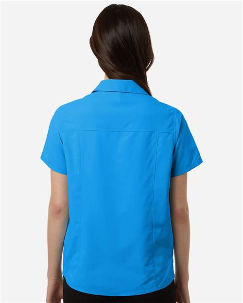 Core 365 CE520W Women's UltraUVP Shoreline Short Sleeve Staff Shirt - Electric Blue - model back