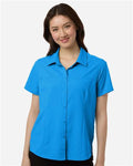 Core 365 CE520W Women's UltraUVP Shoreline Short Sleeve Staff Shirt - Electric Blue - model front