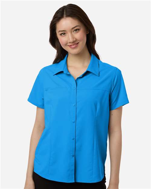Core 365 CE520W Women's UltraUVP Shoreline Short Sleeve Staff Shirt - Electric Blue - model front
