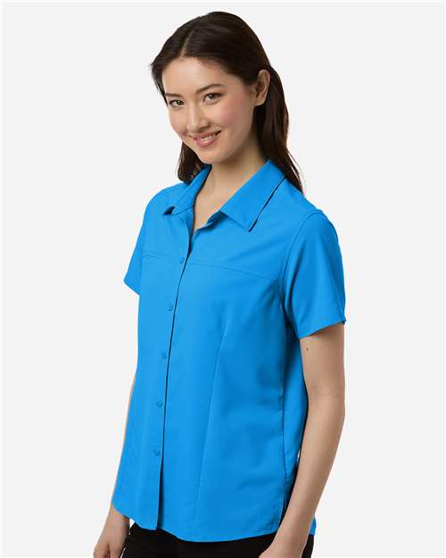 Core 365 CE520W Women's UltraUVP Shoreline Short Sleeve Staff Shirt - Electric Blue - model side