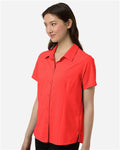 Core 365 CE520W Women's UltraUVP Shoreline Short Sleeve Staff Shirt - Marina Red - model side
