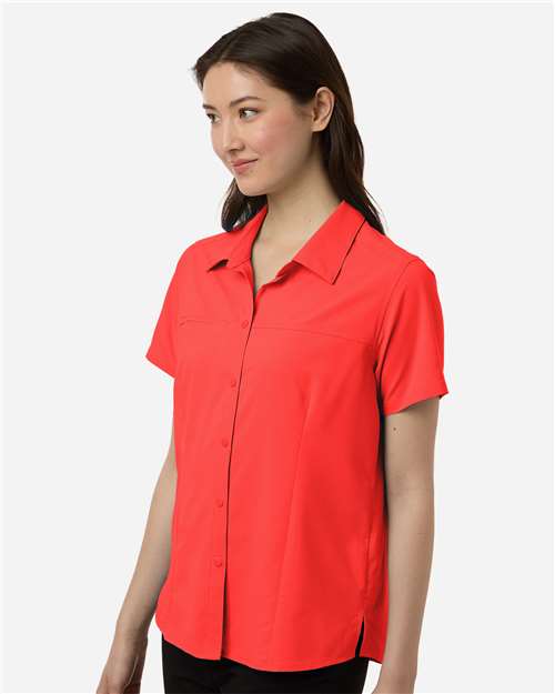 Core 365 CE520W Women's UltraUVP Shoreline Short Sleeve Staff Shirt - Marina Red - model side