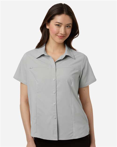Core 365 CE520W Women's UltraUVP Shoreline Short Sleeve Staff Shirt - Platinum - model front