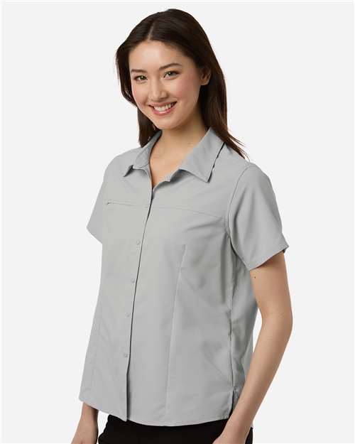 Core 365 CE520W Women's UltraUVP Shoreline Short Sleeve Staff Shirt - Platinum - model side