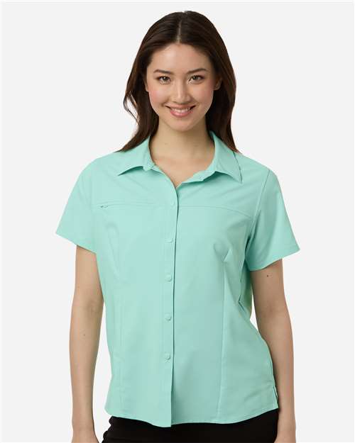 Core 365 CE520W Women's UltraUVP Shoreline Short Sleeve Staff Shirt - Sea Glass - model front