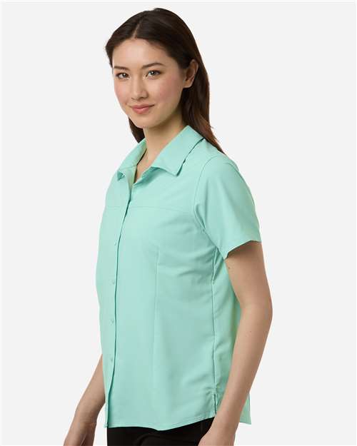 Core 365 CE520W Women's UltraUVP Shoreline Short Sleeve Staff Shirt - Sea Glass - model side