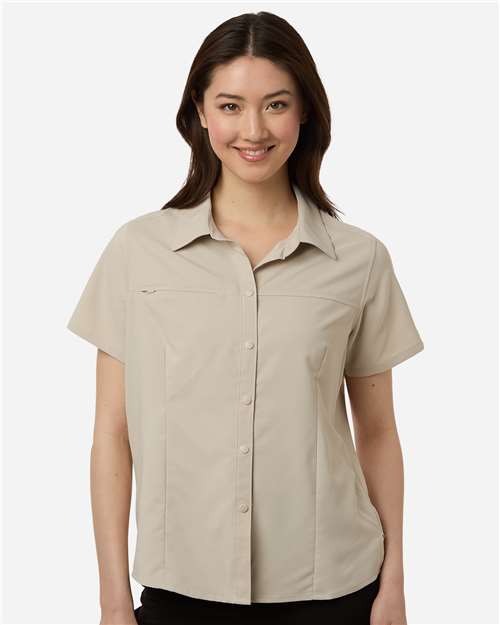 Core 365 CE520W Women's UltraUVP Shoreline Short Sleeve Staff Shirt - Stone - model front